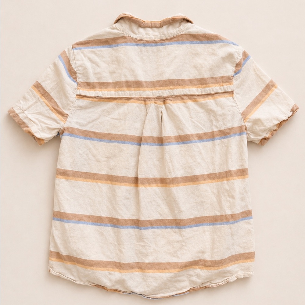 Madewell Striped Button Front Shirt | Short Sleeve | Neutral Stripe Top - Picture 3 of 4